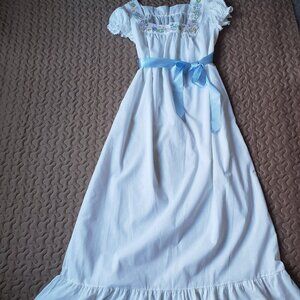 Vintage 70's Flair Embroidered Belted Ruffled Tiered Nightgown ILGWU